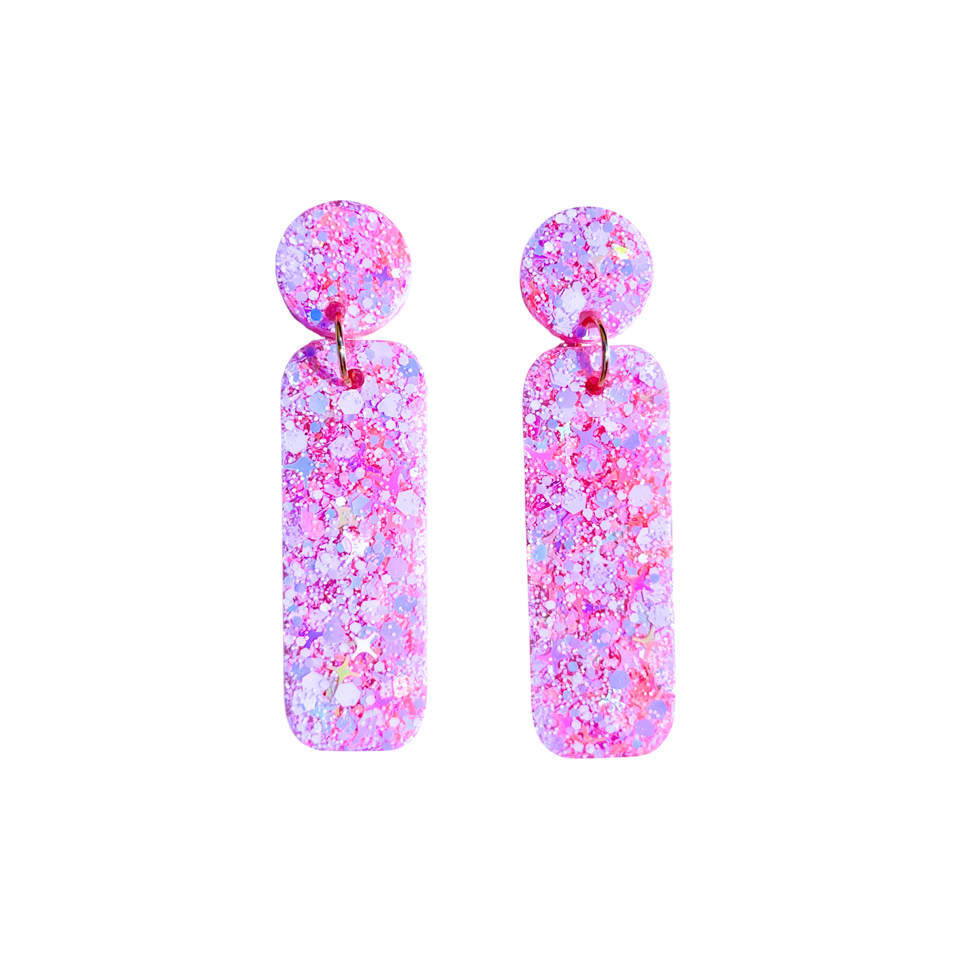Pale Pink & Gold Glitter Rectangle Drop Earrings for Sensitive Ears