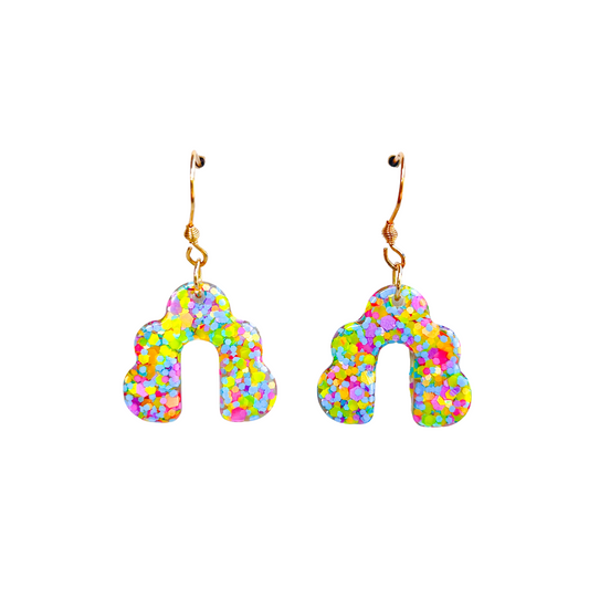 Pink, Yellow & Blue Glitter Dangle Earrings for Sensitive Ears
