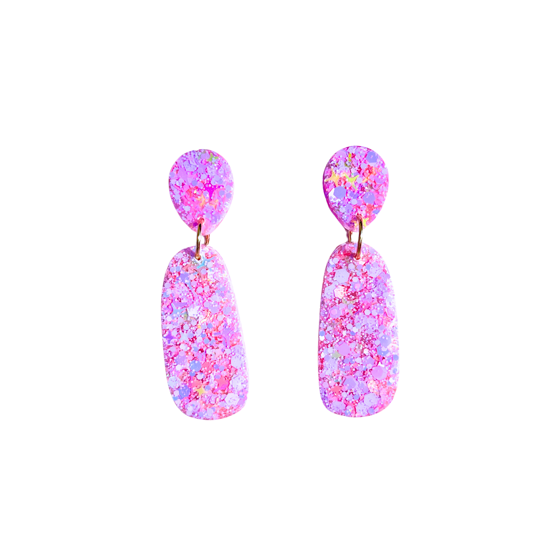 Pale Pink & Gold Glitter Drop Earrings for Sensitive Ears