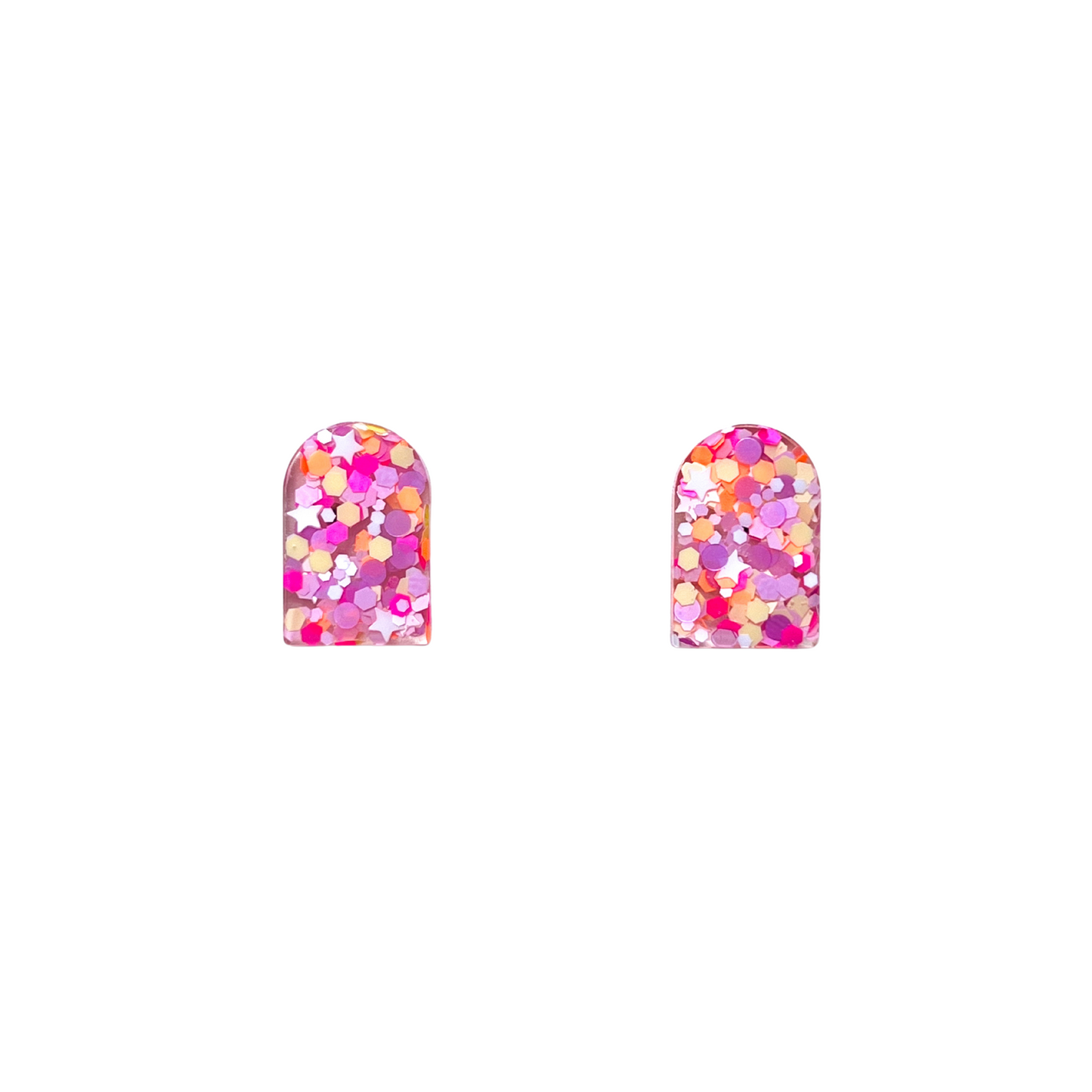 Pink, Yellow, Purple Glitter Arch Stud Earrings for Sensitive Ears