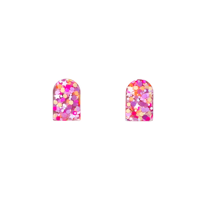 Pink, Yellow, Purple Glitter Arch Stud Earrings for Sensitive Ears