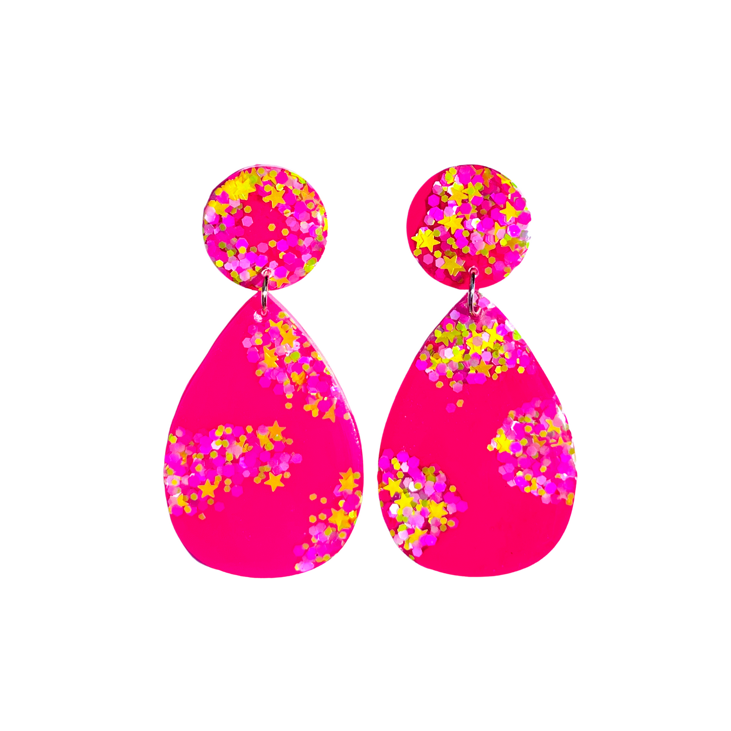 Pink, Yellow & Purple Glitter Teardrop Earrings for Sensitive Ears