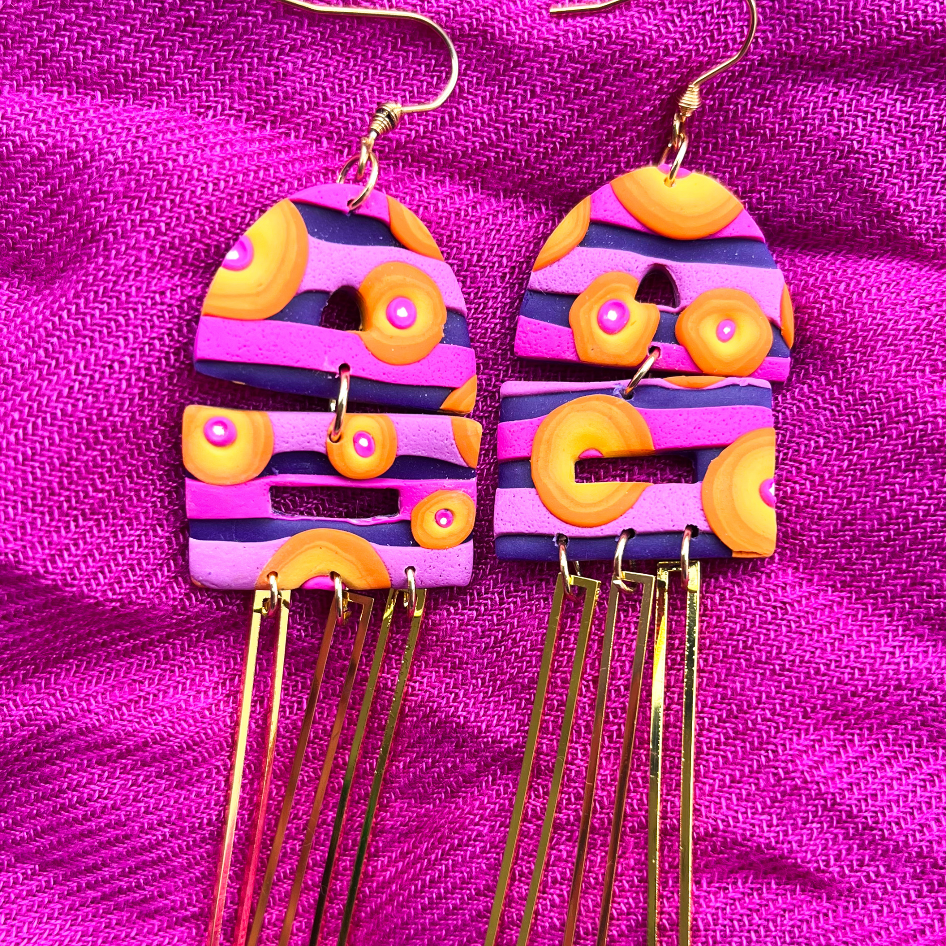 Bright Pink, Orange & Purple Clay Dangle Earrings for Sensitive Ears
