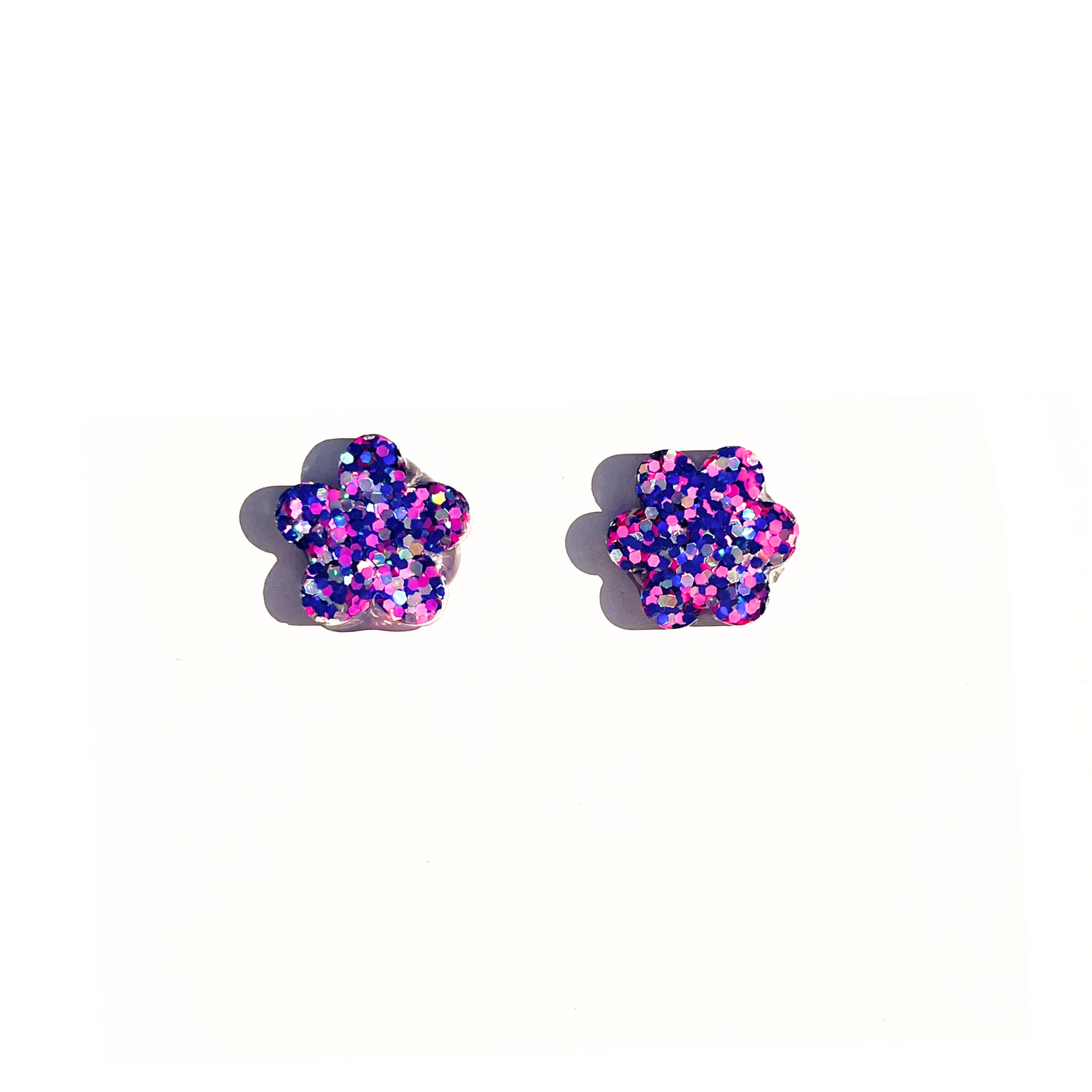Pink & Blue Glitter Stud Earrings for Sensitive Ears