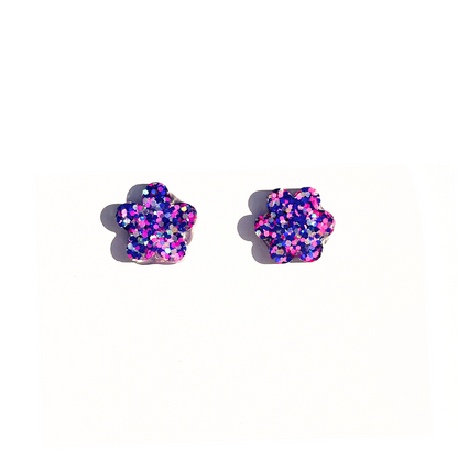Pink & Blue Glitter Stud Earrings for Sensitive Ears