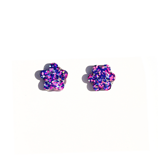 Pink & Blue Glitter Stud Earrings for Sensitive Ears