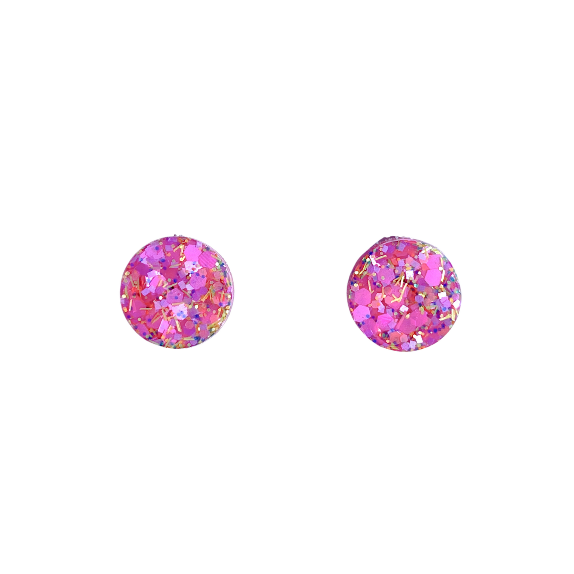 Pink, Purple & Yellow Glitter Stud Earrings for Sensitive Ears