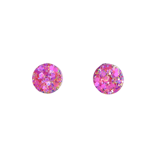 Pink, Purple & Yellow Glitter Stud Earrings for Sensitive Ears