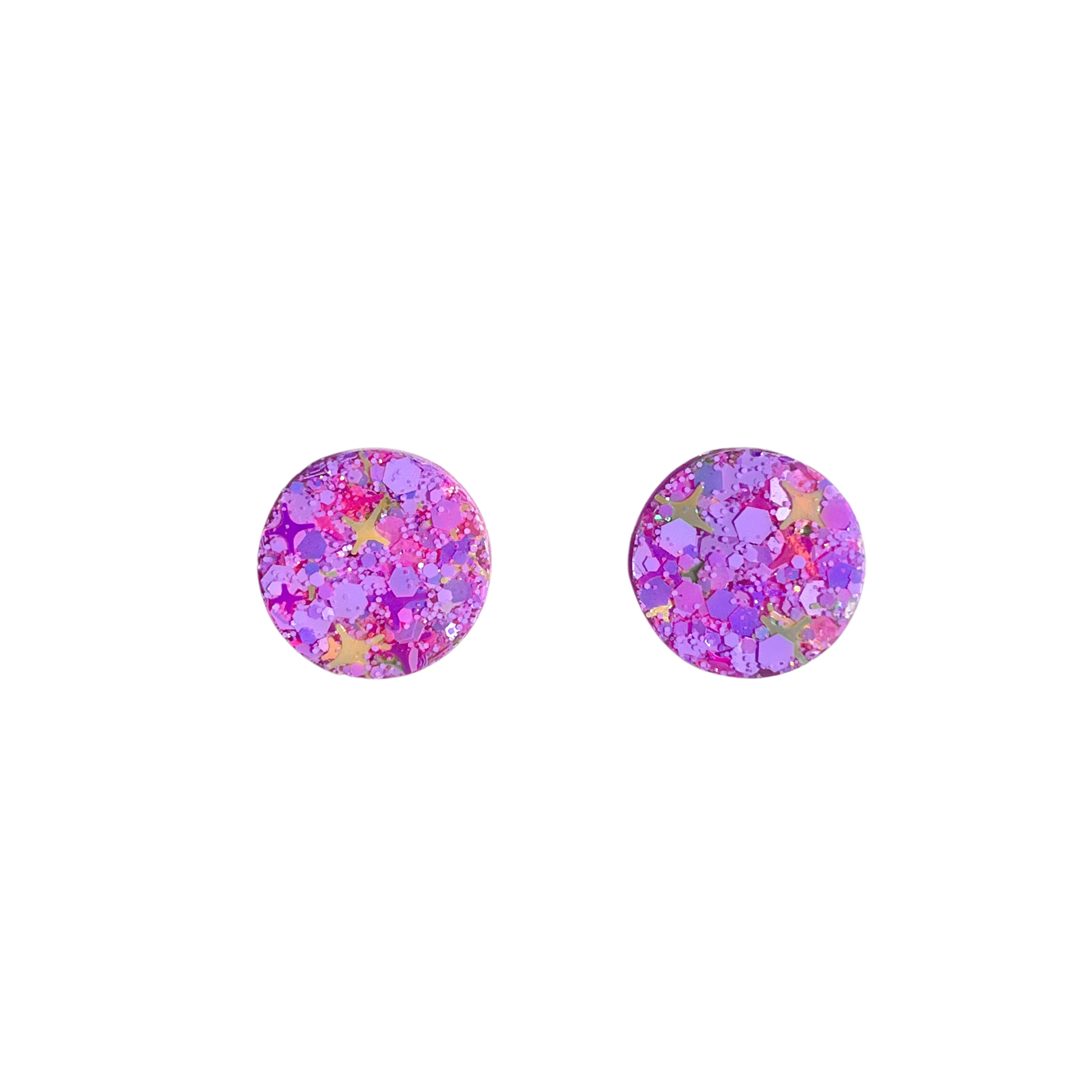 Pale Pink & Gold Glitter Stud Earrings for Sensitive Ears