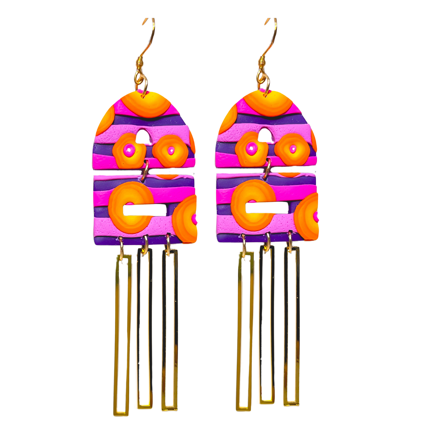 Bright Pink, Orange & Purple Clay Dangle Earrings for Sensitive Ears