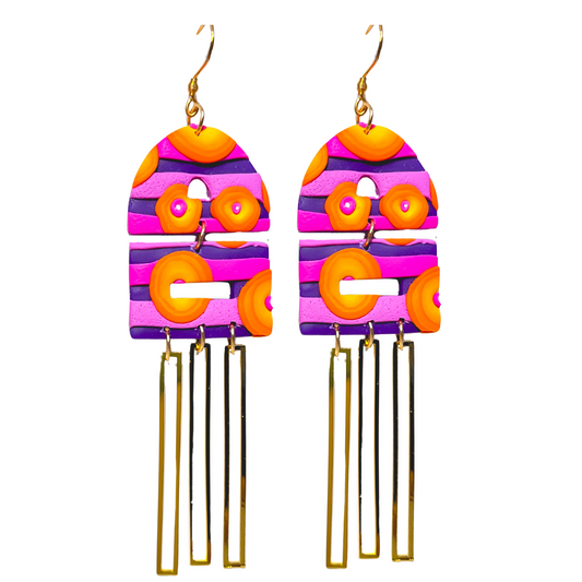 Bright Pink, Orange & Purple Clay Dangle Earrings for Sensitive Ears