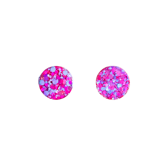 Pink & Blue Glitter Stud Earrings for Sensitive Ears
