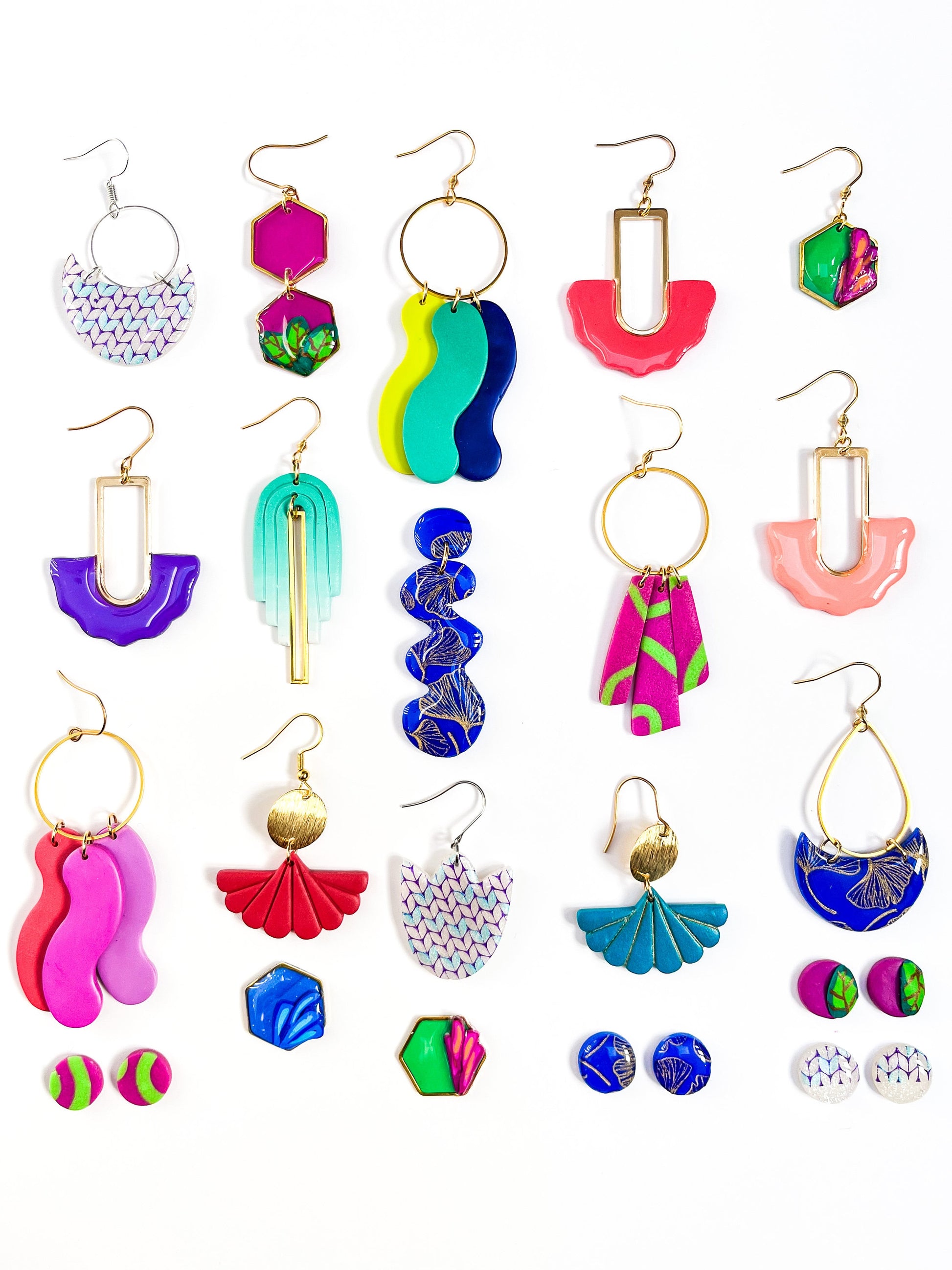 NZ Bright Handmade Pink & Green Clay Earrings Titanium Post On Sale